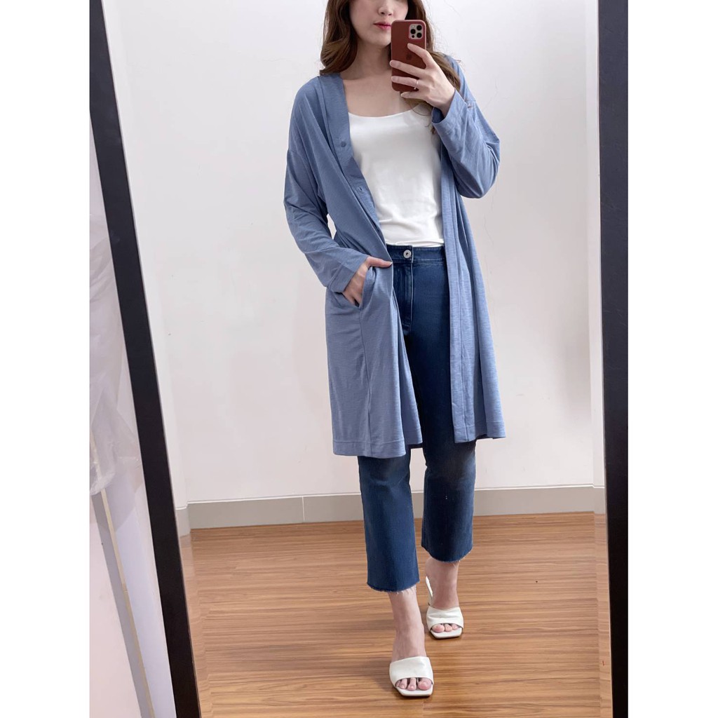 Uniqlo blue, grey n navy button jersey cardigan