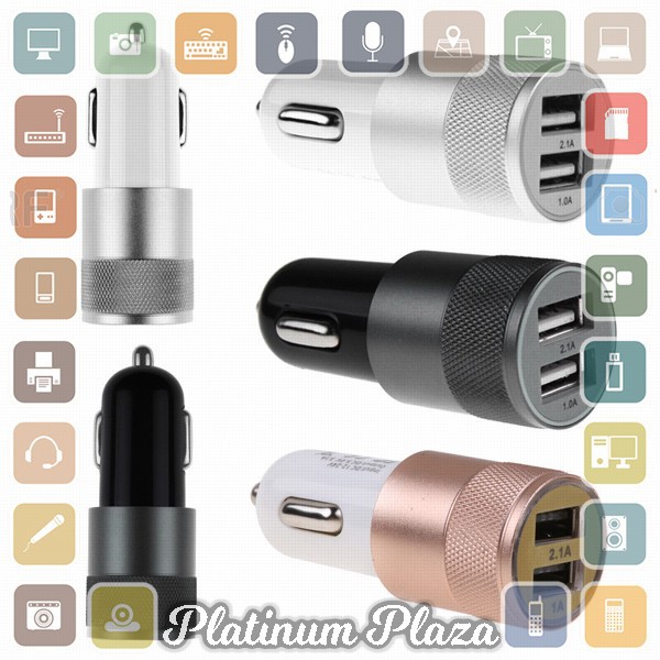 Fashion Dual USB Car Charger 2.1A - FM-001 - Black`7ED5NH-