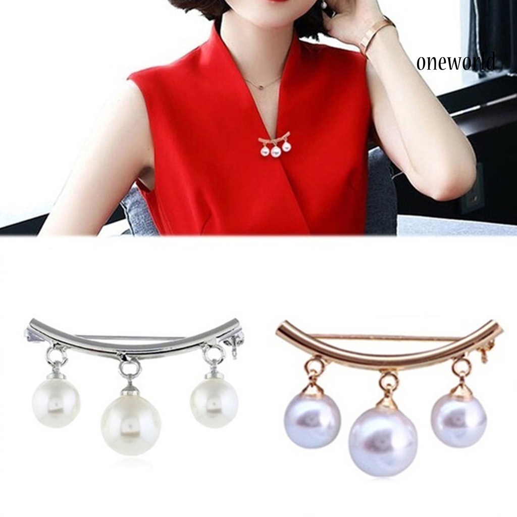 OW@ 2Pcs Brooch Stylish Elegant Faux Pearl Fashion Vintage Brooch for Wedding