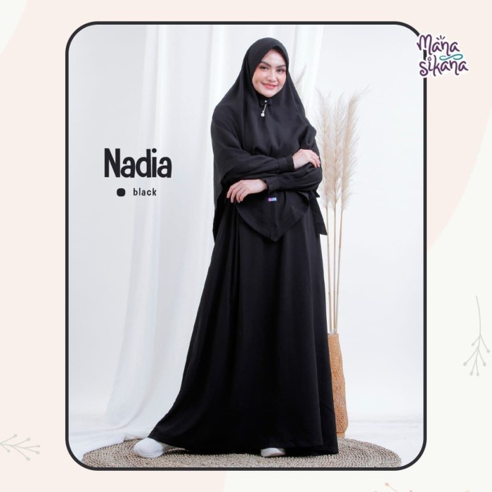 PREMIUM GAMIS SET SYARI COUPLE IBU DAN ANAK WARNA POLOS NADIA BY MANASIKANA - HITAM, S