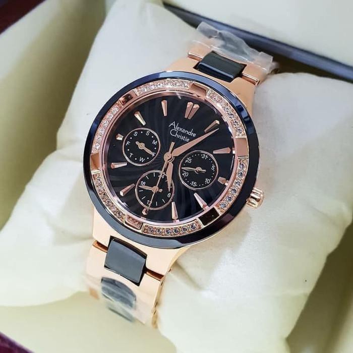 Jam Tangan Alexandre Christie Wanita AC2299 AC 2299 Rosegold Black Alexandre Christie Terbaru