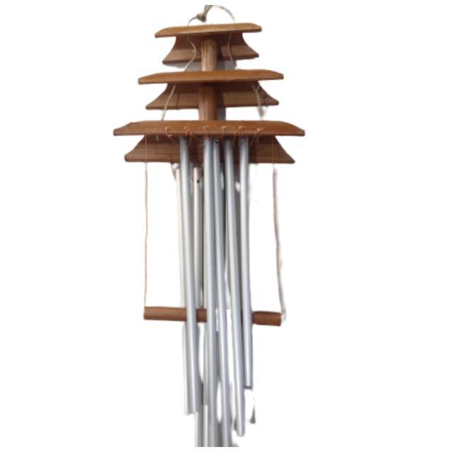 LONCENG ANGIN WIND CHIME GENTA ANGIN BEL PINTU 3 SUSUN BAHAN BAMBU + ALUMINIUM - DEKORASI SOUVENIR