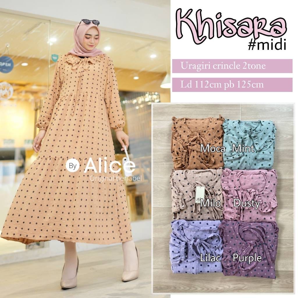 KHISARA MIDI DRESS / 17.7 / BAHAN URAGIRI CRINCLE / LD 112 CM / PB 125 CM / ALLSIZE FIT M-XXL / ALICE