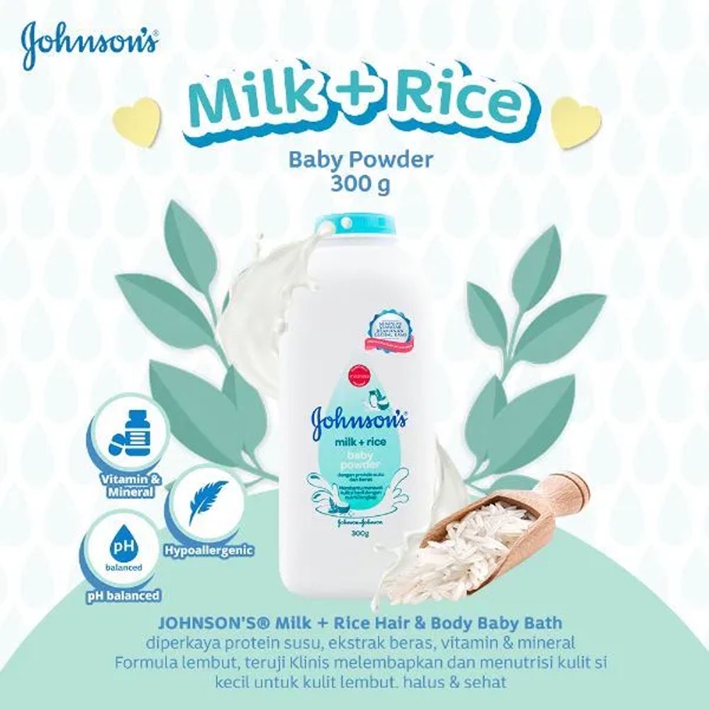 Bisa COD Johnsons Baby Powder Milk + Rice Bedak Bayi Tabur - Bedak Bayi 100gr - Bedak Bayi 300gr Milk + Rice