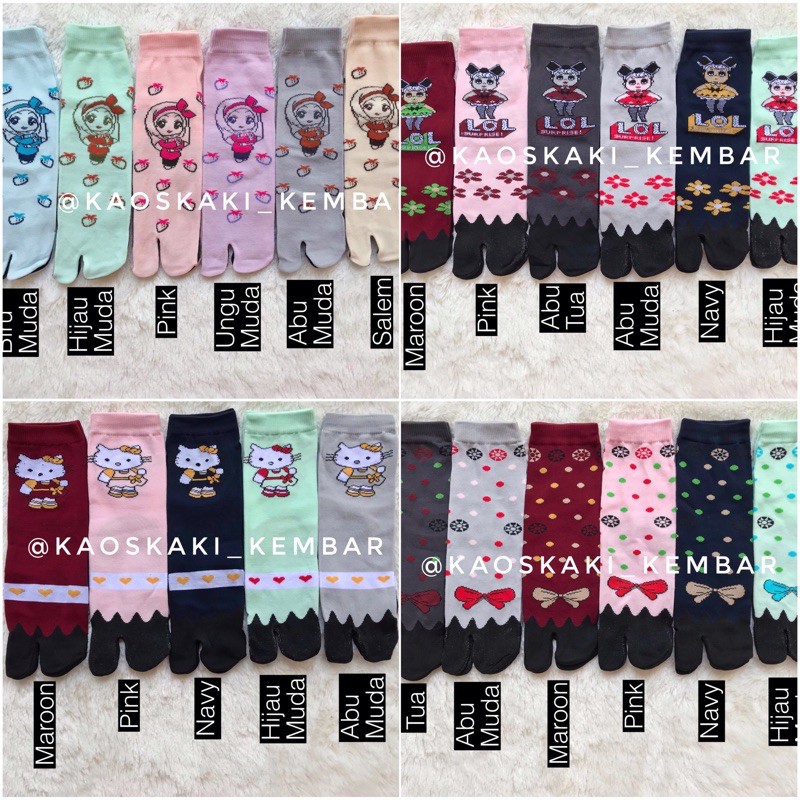 12 Pasang Kaos Kaki Jempol Nylon Anak Motif Random (1 Lusin)