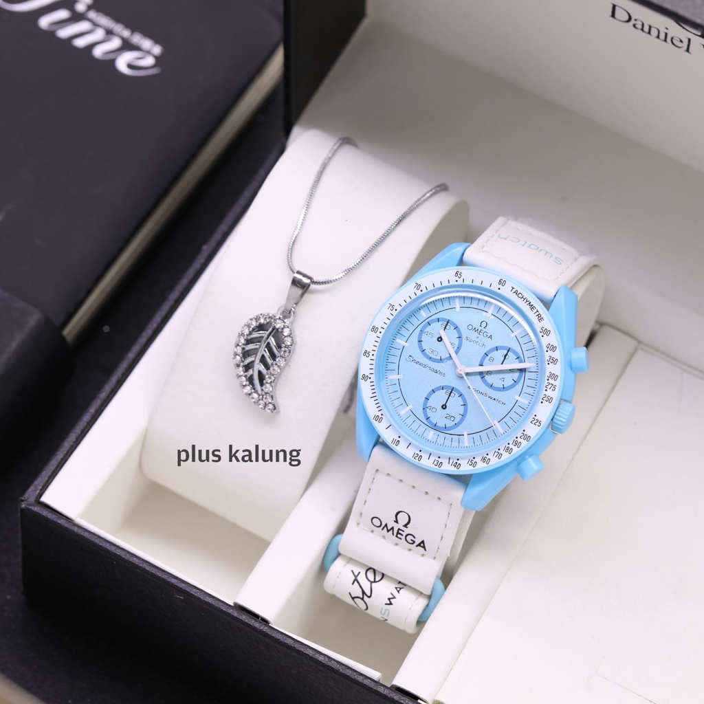 Jam Tangan Wanita Fashion L3859S Tali Kulit Chrono Variasi Free Box Kalung &amp; Baterai