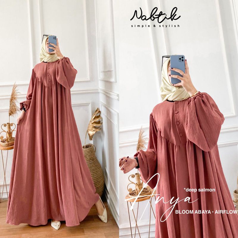[ READY STOCK] Anya Bloom Abaya Original Nabtik Gamis Lengan Balon Terbaru dan Termurah Nabtik