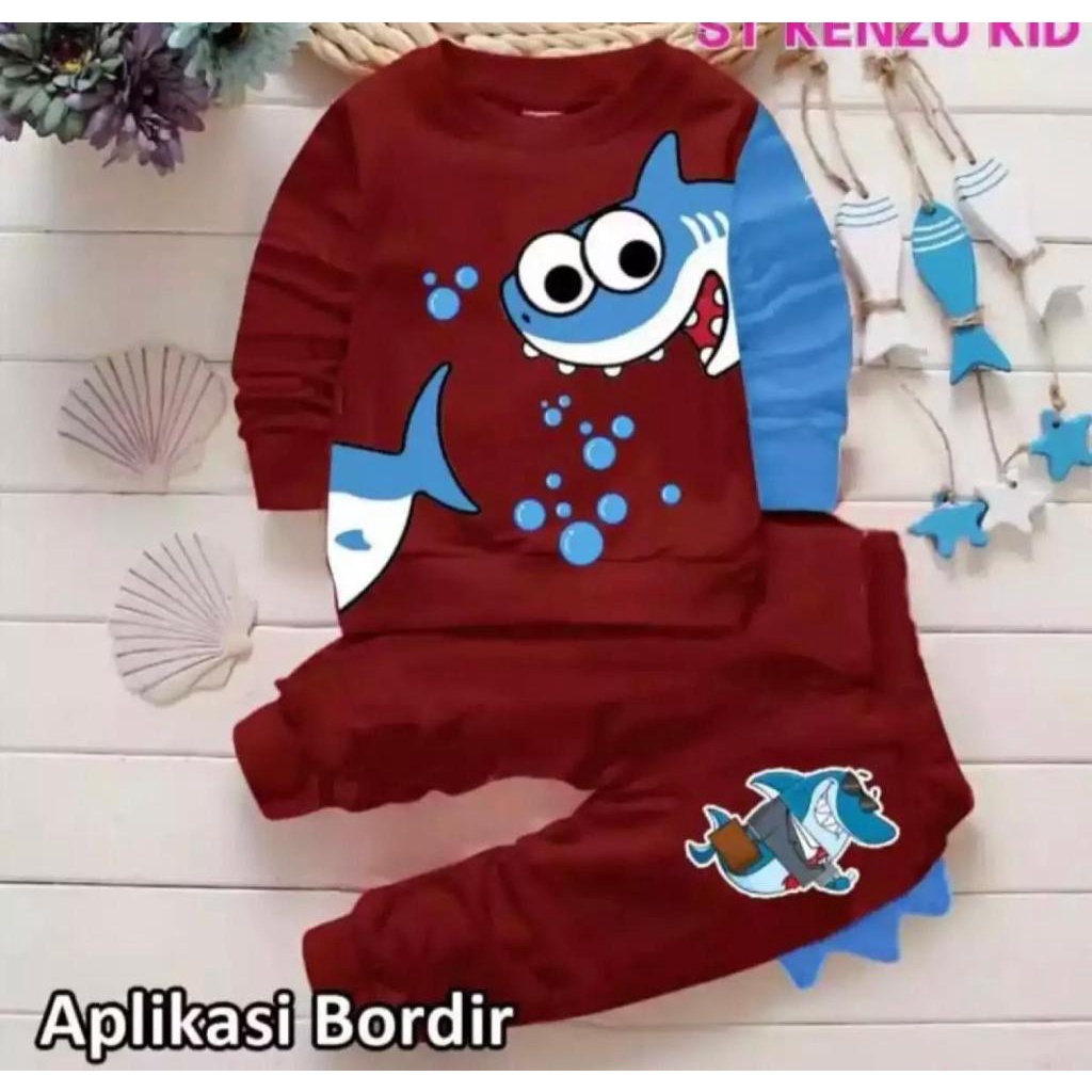 SETELAN SWEATER ANAK LAKI LAKI DAN PEREMPUAN MOTIF BABY SHARK SIZE 1-5 TAHUN TERLARIS BAHAN NYAMAN DIPAKAI DAN AMAN