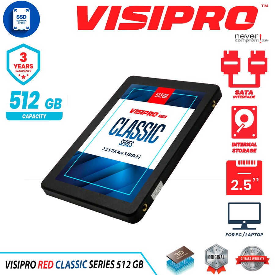 SSD Visipro Red Classic Series 512GB - SATA - 2.5'' - Garansi 3 Tahun