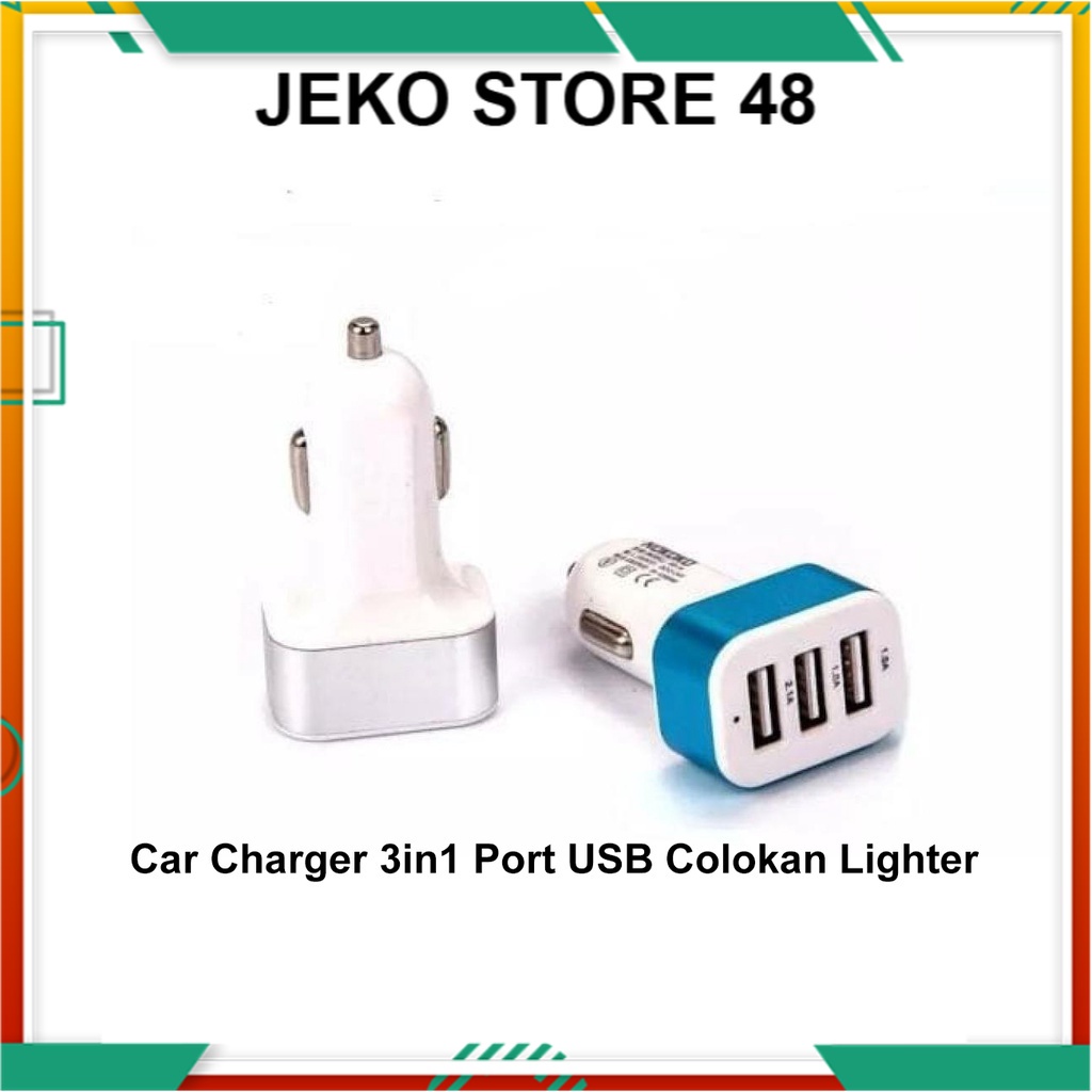 Charger HP di Mobil 3 port - Car Charger 3in1 Port Usb Colokan Lighter JK Jeko Store 48