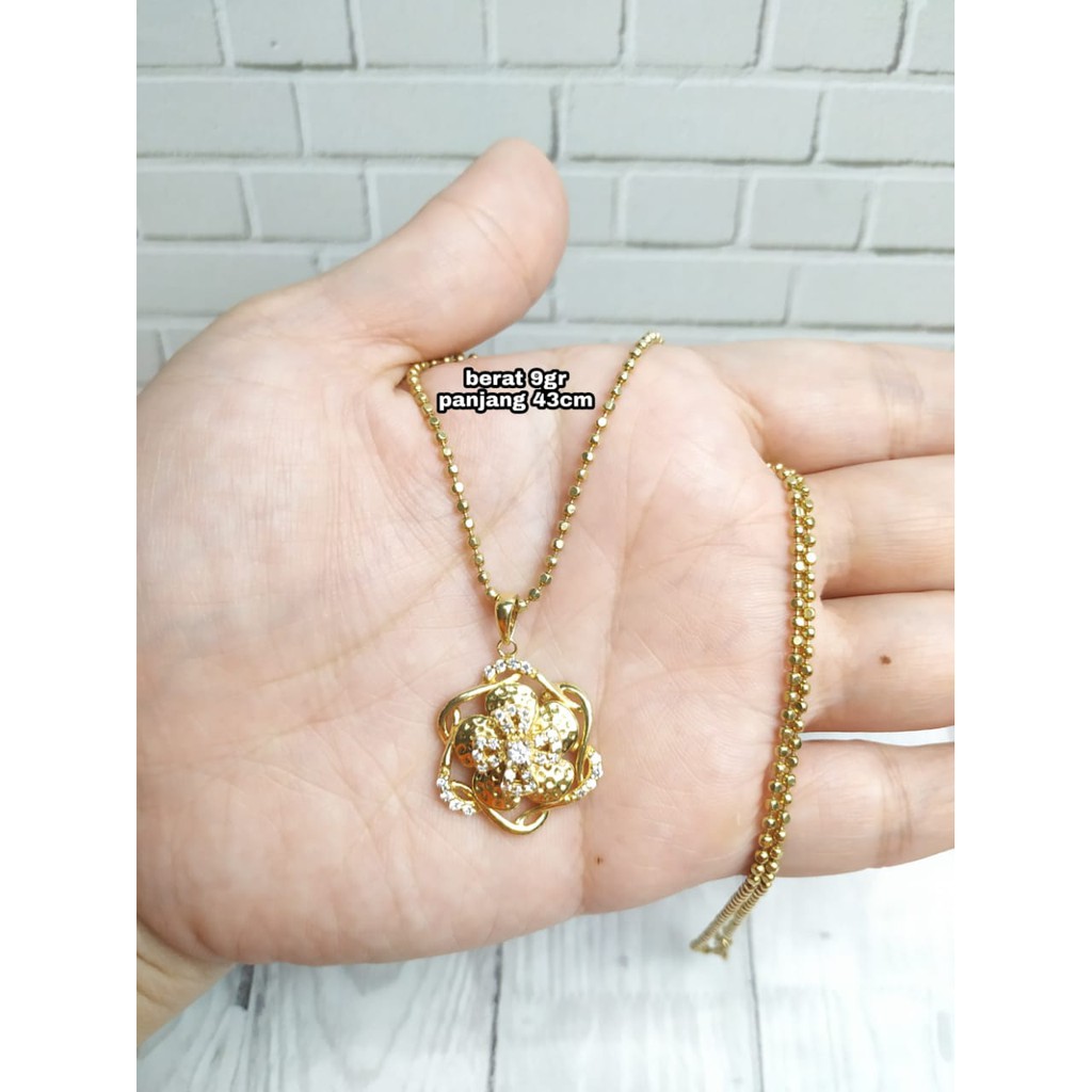 KALUNG BIJI LADA LIONTIN BUNGA MATA GOLD PERAK ASLI S925 KODE CD080