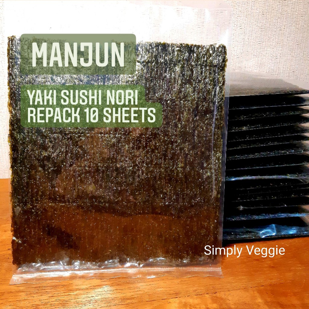 

Manjun Yaki Sushi Nori 10 Sheets Repack / Sushi Nori Sheet / Rumput Laut Kering Lembaran