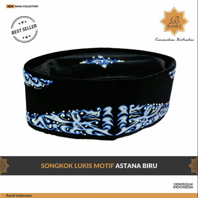 Peci Songkok Kopyah Hitam motif Astana Biru