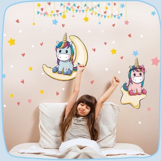 ❤ IJN ❤ Couple Unicorn (60x90cm) - Stiker Dinding / Wall Sticker