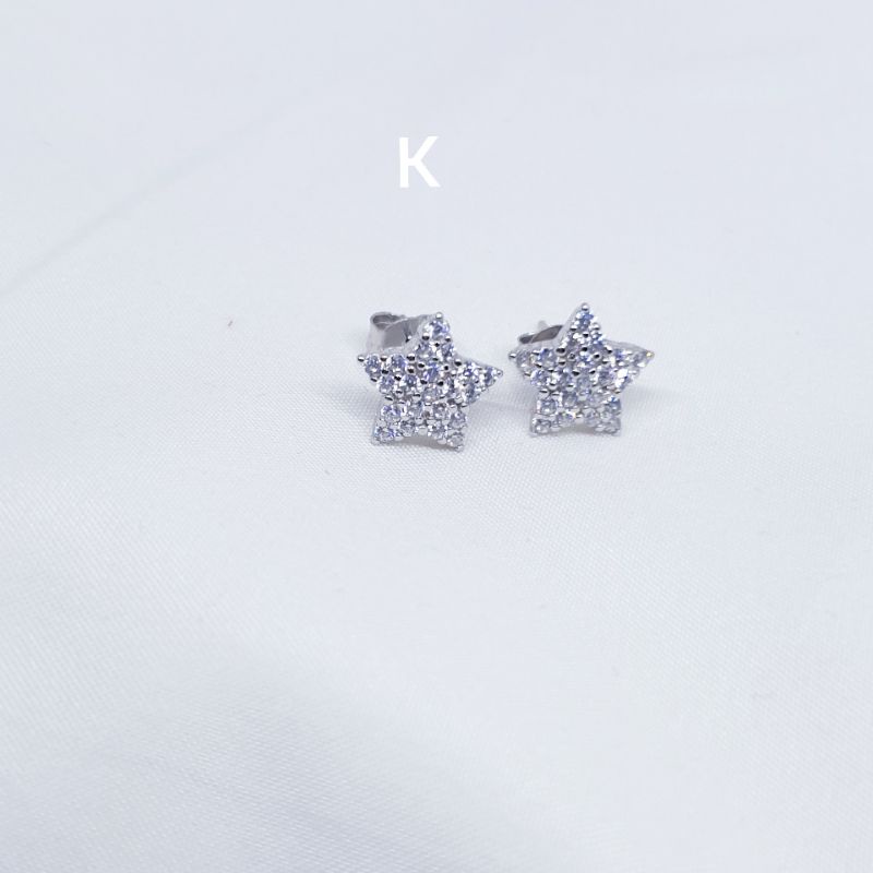 Giwang silver asli 925 mata zircon lapis mas putih