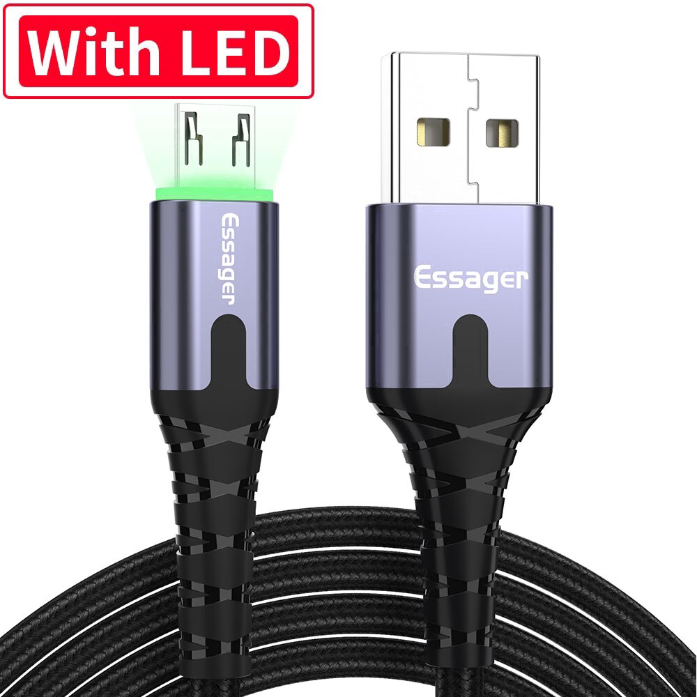 Essager Kabel Data/Charger Micro Usb Dengan Led Untuk Samsung Xiaomi Oppo Vivo Android