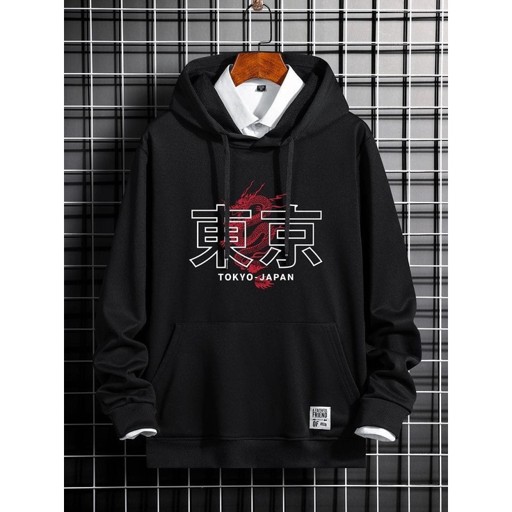 HOODIE TOKYO JAPAN BLACK PRIA TRENDI