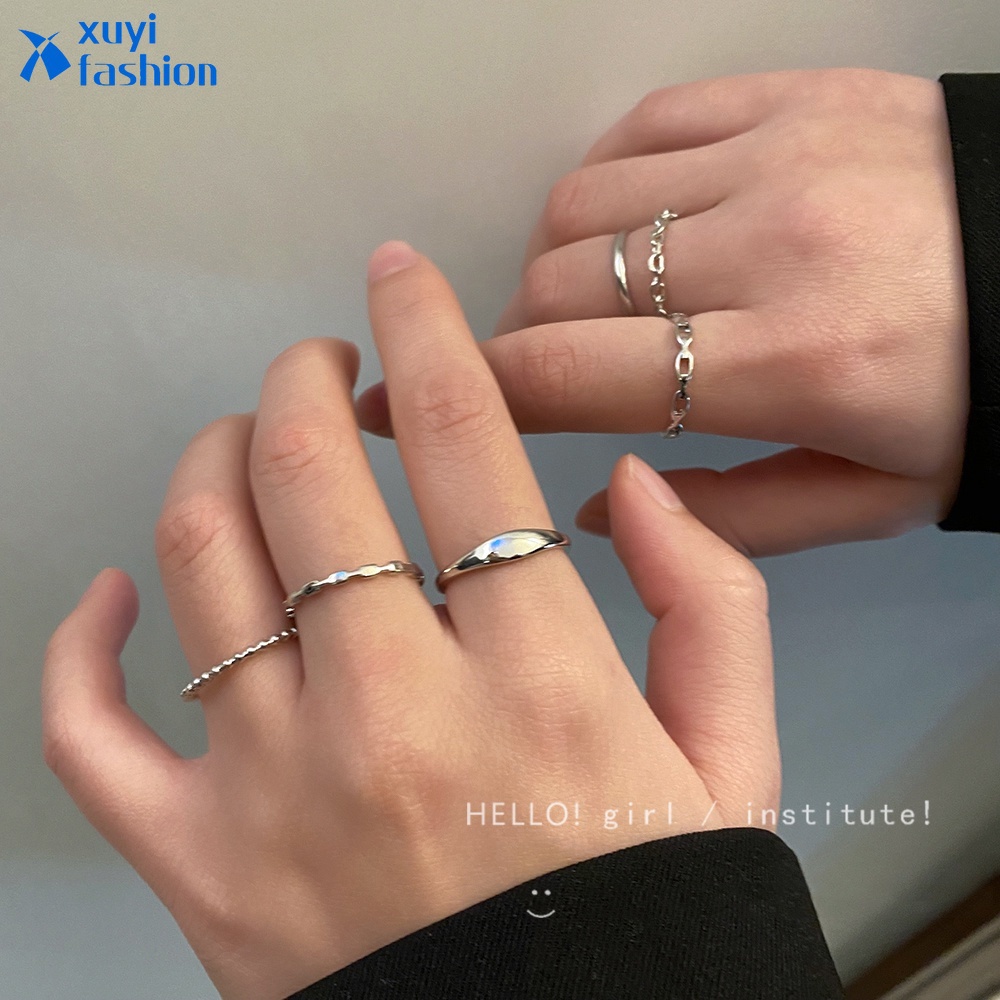 6pcs / Set Cincin Model Twist Hollow Warna Silver Untuk Wanita