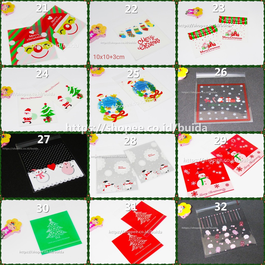 Plastik Kue Motif Natal Merry Christmas Terbaru New Edition Uk 10x10 Gift Wrapping Kantong Kemasan