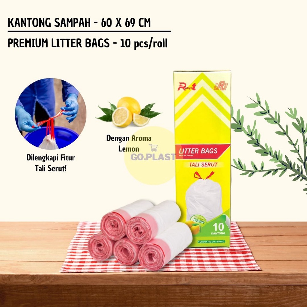 Kantong Sampah Plastik Tali Serut Wangi Aroma Lemon - 60x69 cm