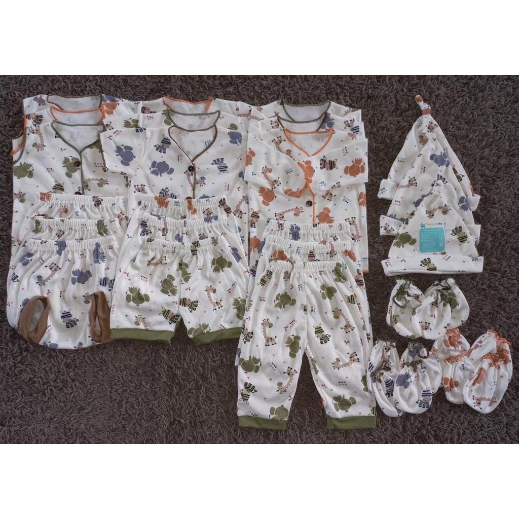 24pcs Paket Lahiran komplit Perlengkapan Baju Bayi celana bayi kado Baru Lahir , 3-6 dan 6-12 bulan Singlet Topi STK Kado Printing SNI promo 8.8