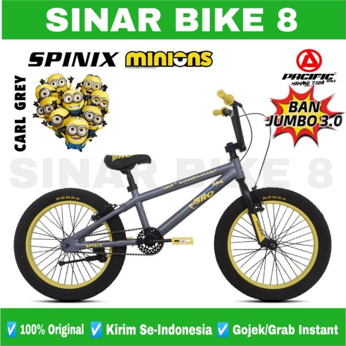 Sepeda Anak Laki BMX Ukuran 20 Inch PACIFIC SPINIX MINIONS Ban Jumbo 3.0 Rotor dan Tanpa Rotor