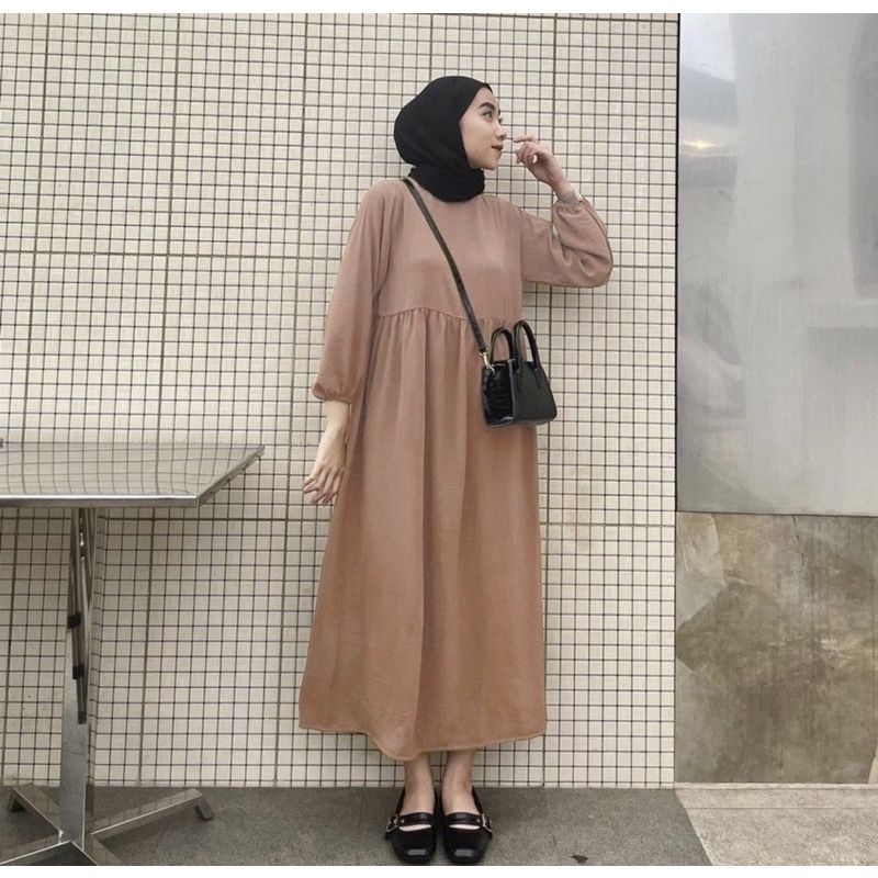 dress / gamis polos tangan karet