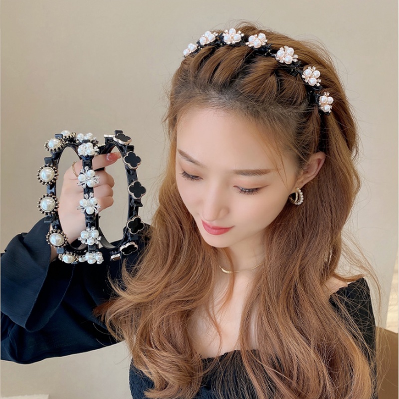 Magic789 Girls Trendy Pearl Hair Braiding Clip Headband Loop Hairband for Women