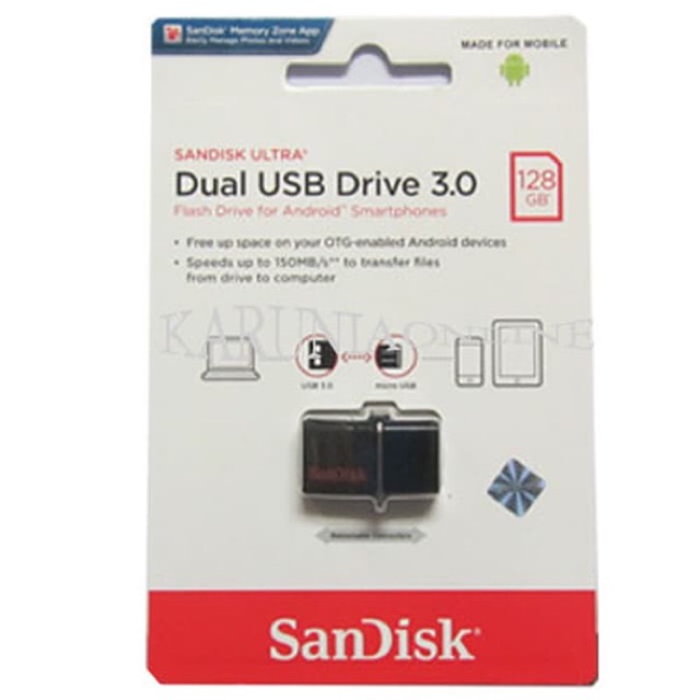 SANDISK OTG 128gb ULTRA DUAL USB DRIVE 3.0 FLASHDISK FOR ANDROID Smartphone