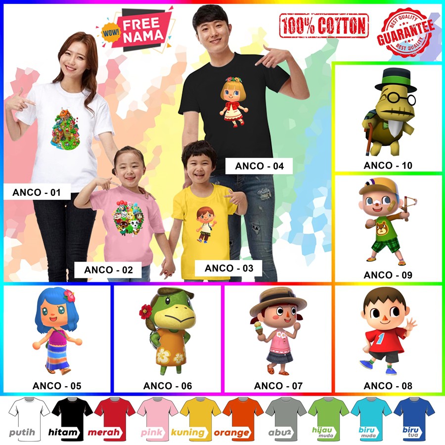 [FREE NAMA!!] Baju Kaos COUPLE  ANAK DAN DEWASA ANIMAL CROSSING BANYAK MOTIF