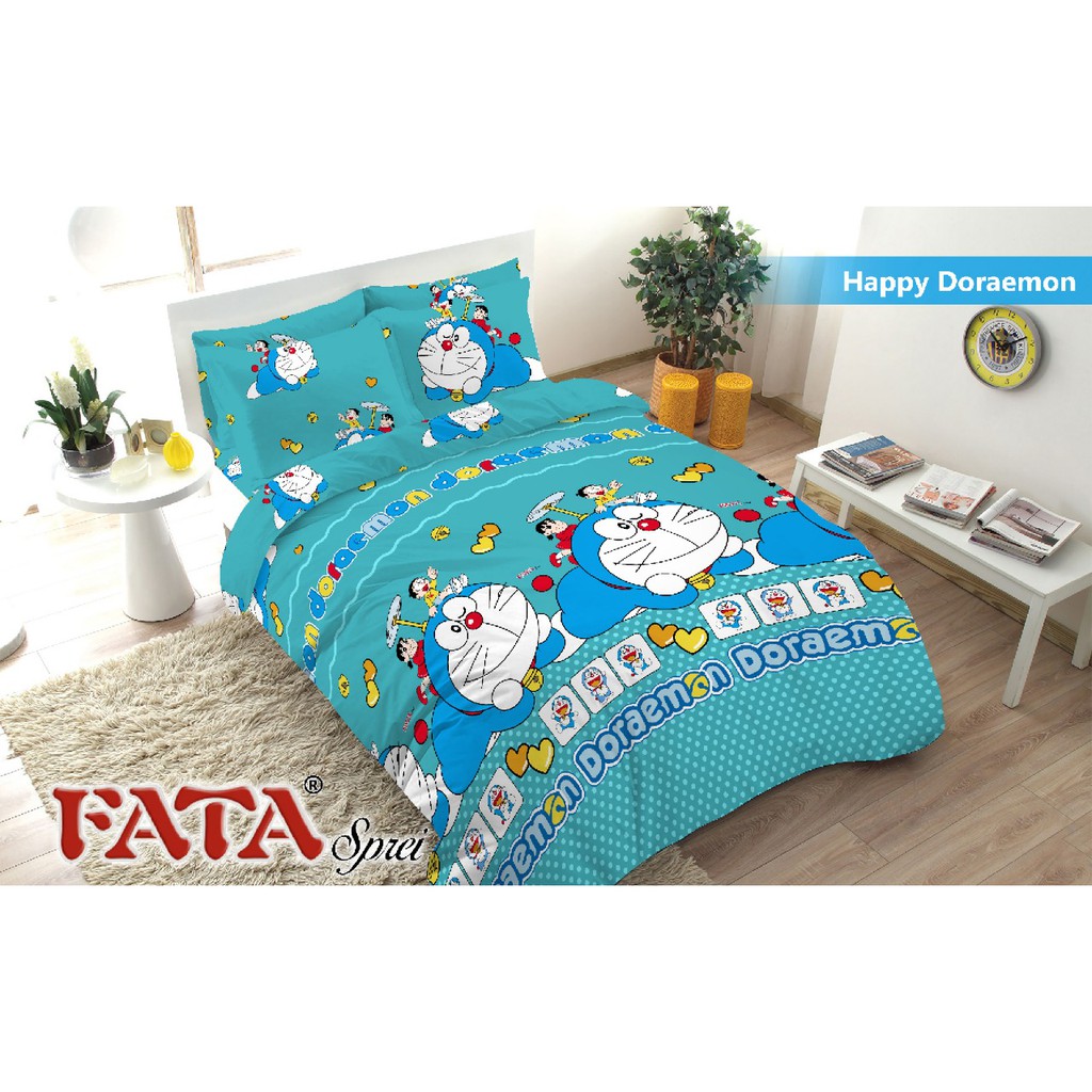 Fata - Sprei King Flat 180x200cm Motif Happy Doraemon