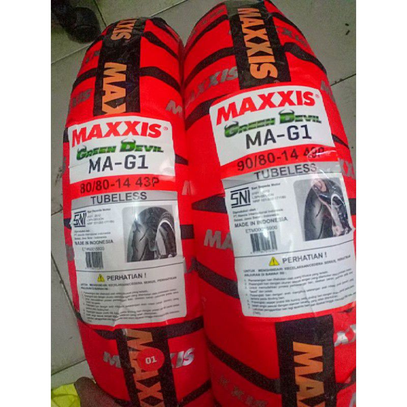 ban maxxis green devil ring 14 sepasang depan dan belakang ukuran 80-80/14 dan 90-80/14