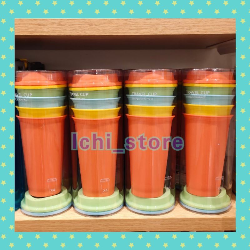 Jual Simple Plastic Travel Cup 4 pack Miniso Gelas Travel Plastik isi