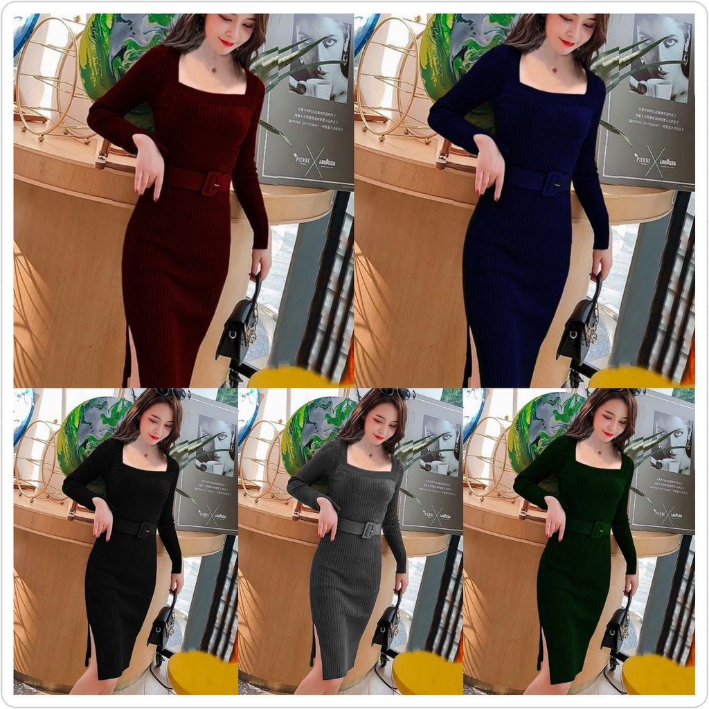 Dress rajut bodycon import/ DRESS NABI / MIDI DRESS KOREAN STYLE TERBARU/ PARTY DRESS KNIT NS