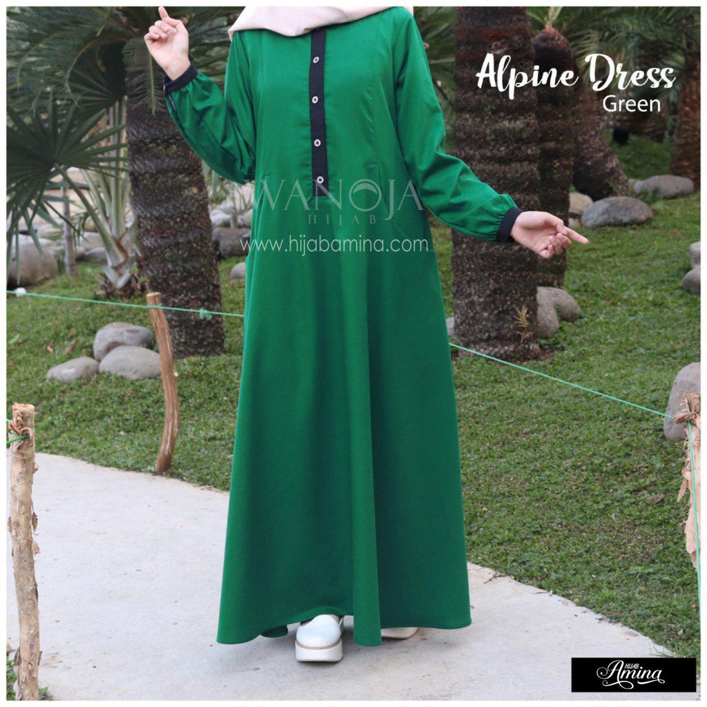 Gamis alpine dress green by wanoja gamis busui,gamis lebaran,gamis toyobo,gamis mirip zizara,lebaran
