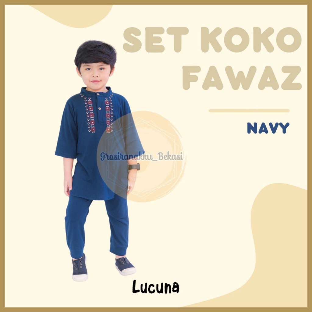 Setelan Koko Anak Fawaz Lucuna Warna Navy Size 1-5 Thn