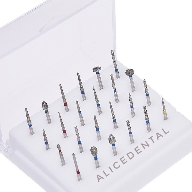 Dental diamond bur highspeed bur gigi set isi 24 high speed + kotak box holder highspeed burs gigi veneer kit preparasi crown bridge