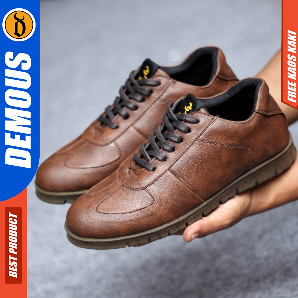 Sepatu Formal Kasual Pria Kulit Pu Pantofel Kerja Hitam Coklat Demous Pedra