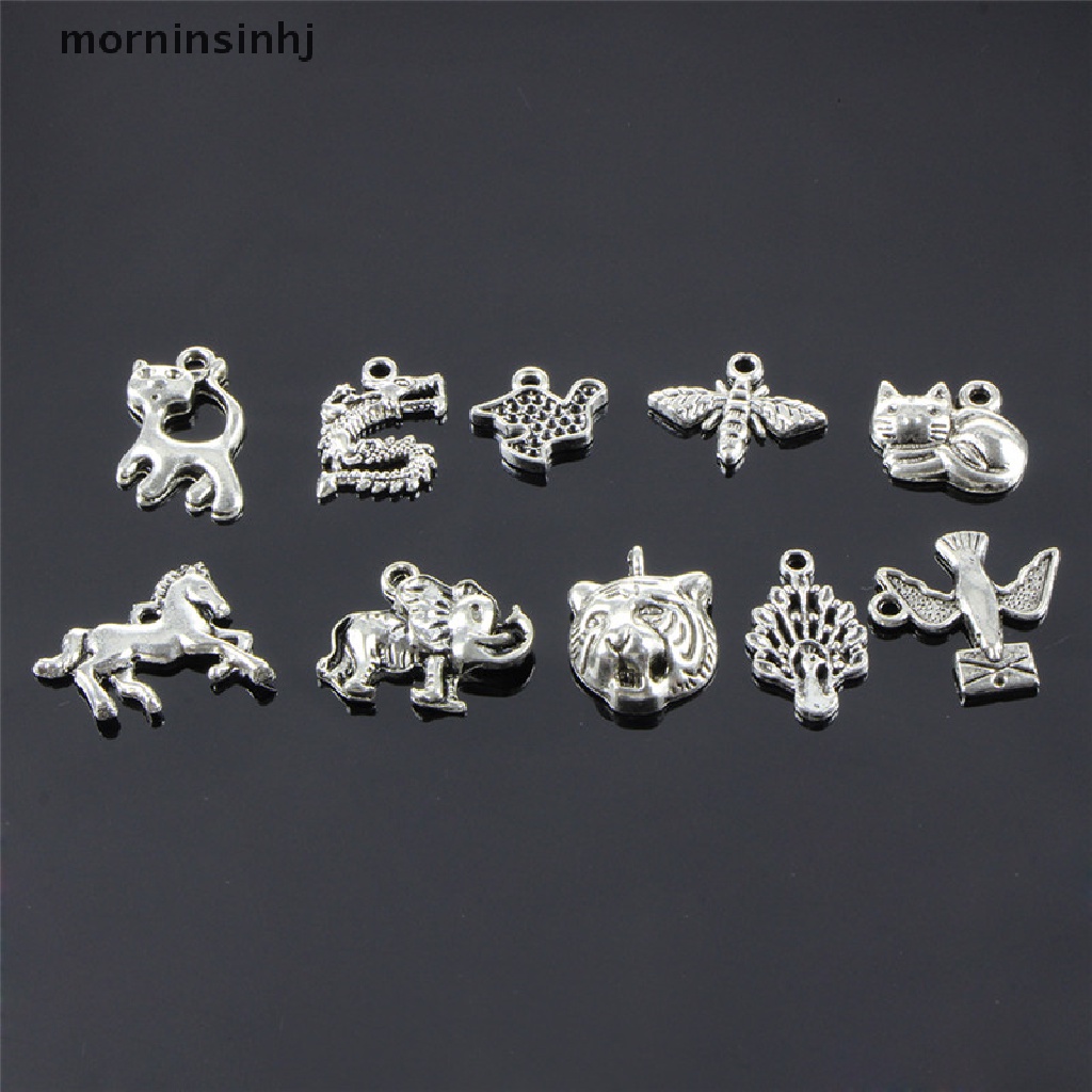 Mornin 100pcs Liontin Bentuk Hewan Warna Silver Model Retro Untuk Wanita