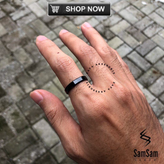 Zafa Cincin Titanium Pria Wanita 6mm 4mm Anti Karat - Smooth - Black 4mm, 6