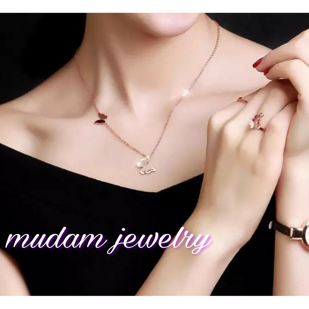 Kalung Titanium Model Two Beautiful Butterflys  Rose Gold, Gold dan Silver