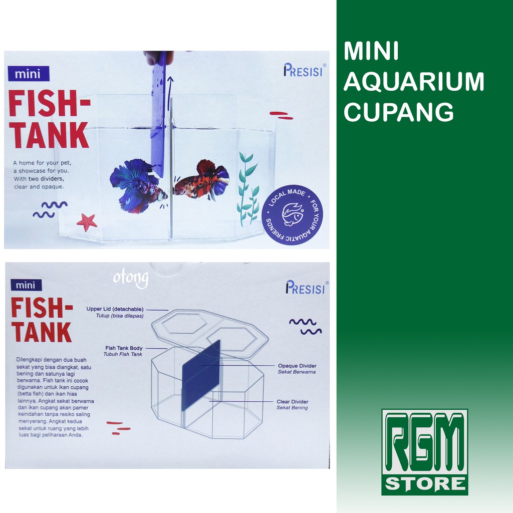 Mini aquarium presisi single double sekat ikan cupang hias fish tank