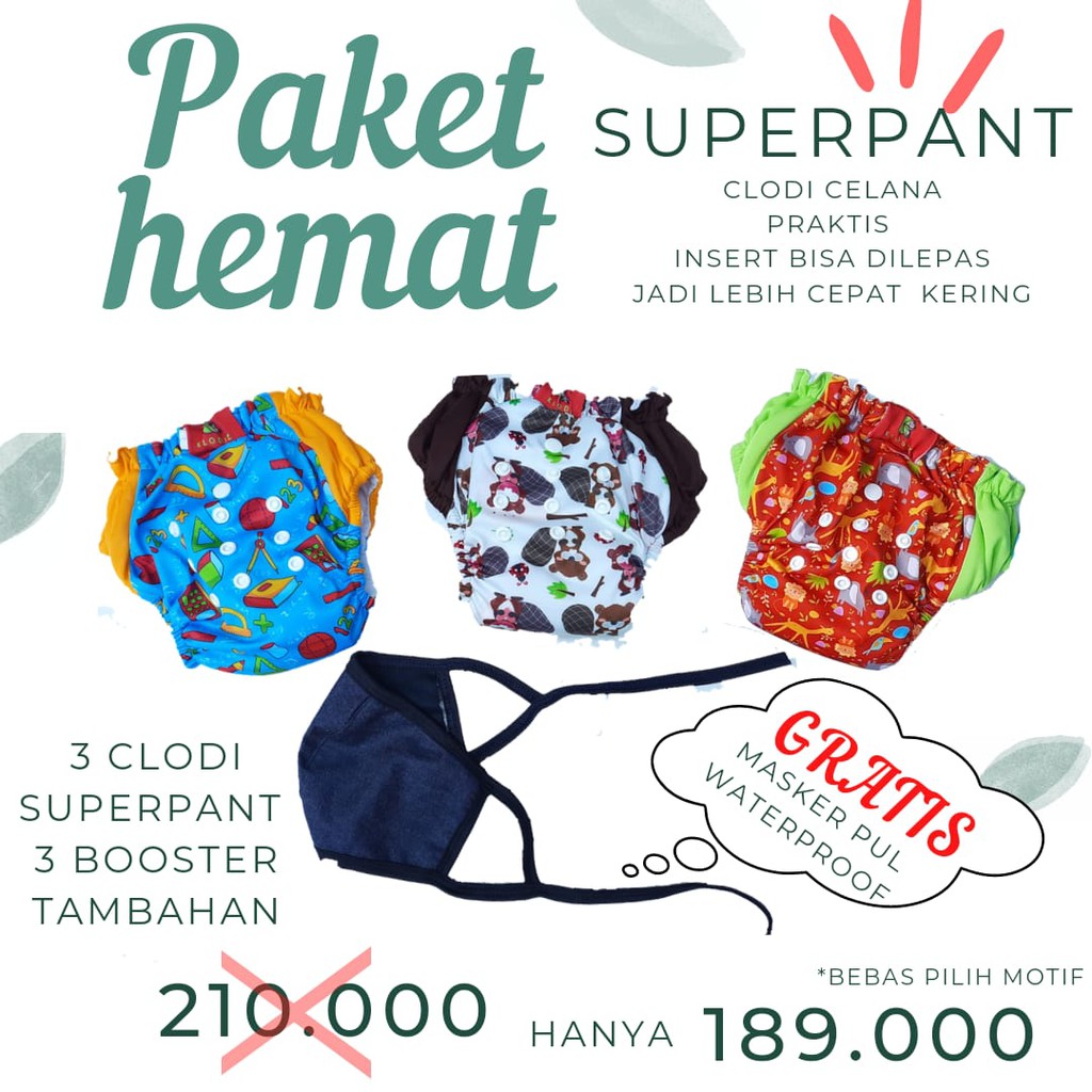 PAKET HEMAT MURAH SUPERPANT clodi celana praktis insert bisa DILEPAS klodiz clodi super pant