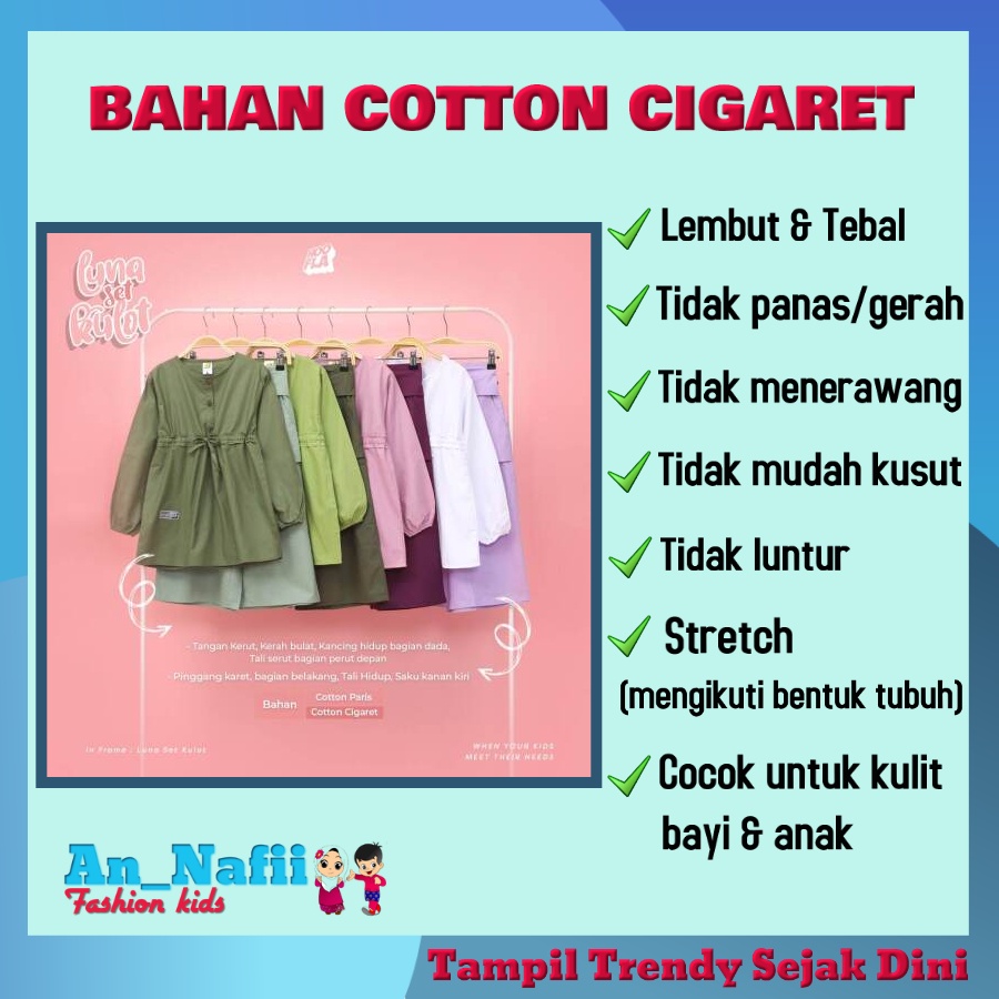 Hooflakids Baju Setelan Anak Perempuan Luna Set Kulot Usia 3 - 12 Tahun Setelan Dress Anak Perempuan