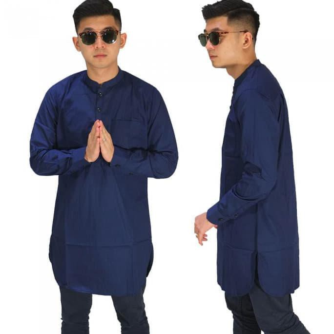 Baju Koko Gamis Lengan Panjang Warna Biru Dongker - Biru, M