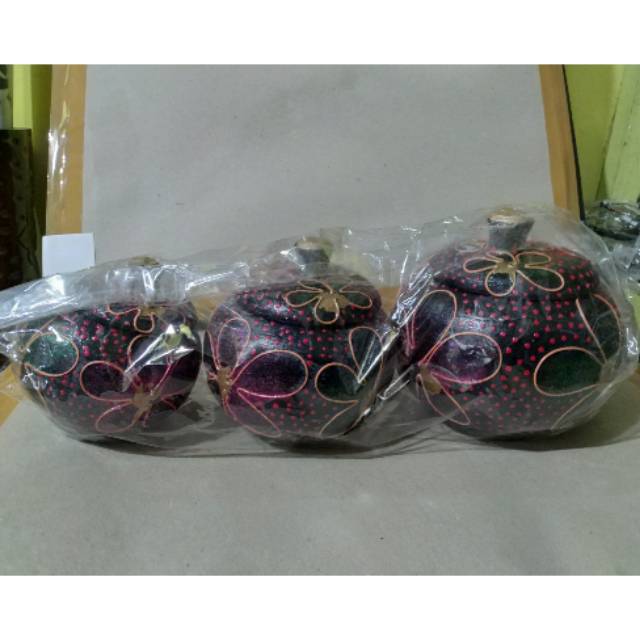 SATU SET TOPLES BALI ISI 3 PCS MOTIF PAINTING 14 12 10 CM - TEMPAT PENYIMPANAN KUE PERMEN PAJANGAN