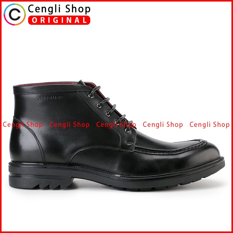 SEPATU BOOT KULIT OBERMAIN PRIA ORIGINAL FORMAL BRANDED HITAM OM07