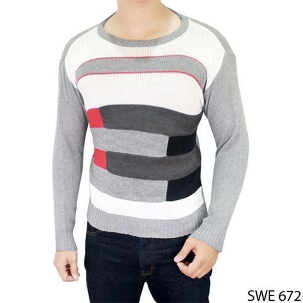 Sweater Pria Model Terbaru Rajut Abu Kombinasi – SWE 672