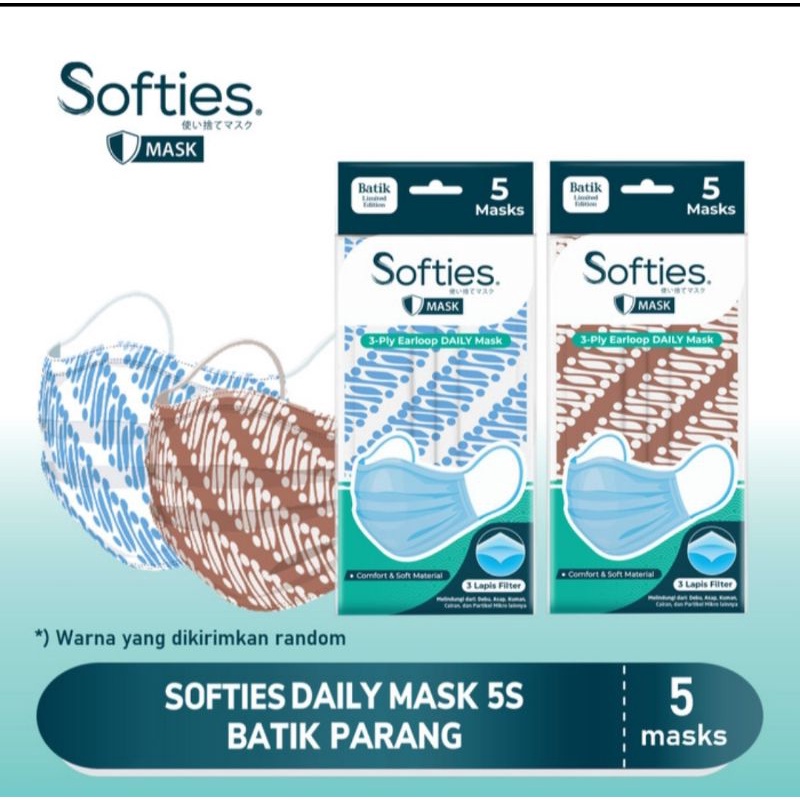 Masker Softies Daily Mask 3ply isi 5s/Masker Sehari-hari/Masker Dewasa