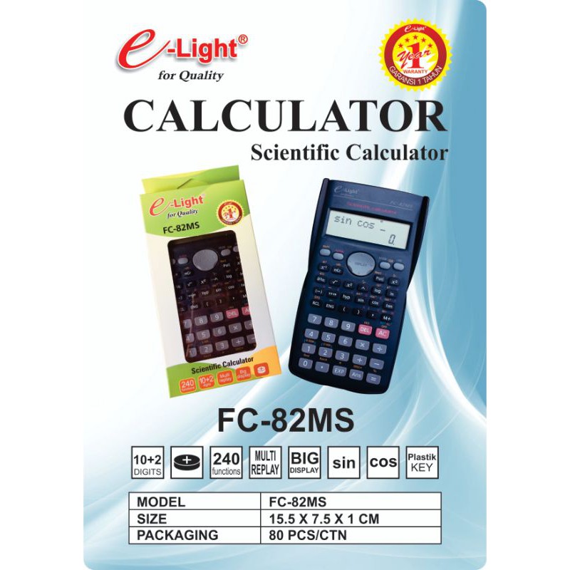 

Calculator Scientific / Kalkulator Scientific E-Light FC-82MS Sin cos